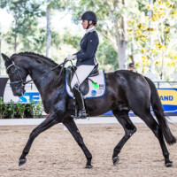 Gina Montgomery and Braveaux Trot9, Walk 9, Canter 9 Submission 8.9 Perspective 9.0 for a total of 90.4 to win the class